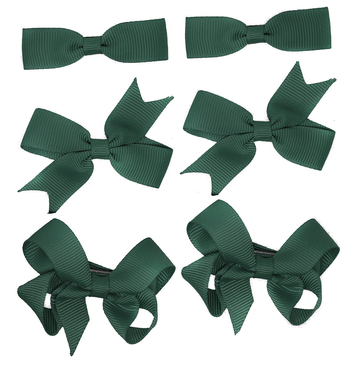 6 Clips (3 Pairs) School Bows Girls Small Hair Grosgrain Ribbon Hair Accessories Uniform (Bottle Green)