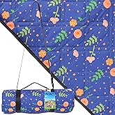 PICYALO Outdoor Picnic Blanket Blue Floral 60"x80" Sandproof Beach Blanket Waterproof Picnic Blankets Foldable for Caming, Beach, Outdoor Activities.