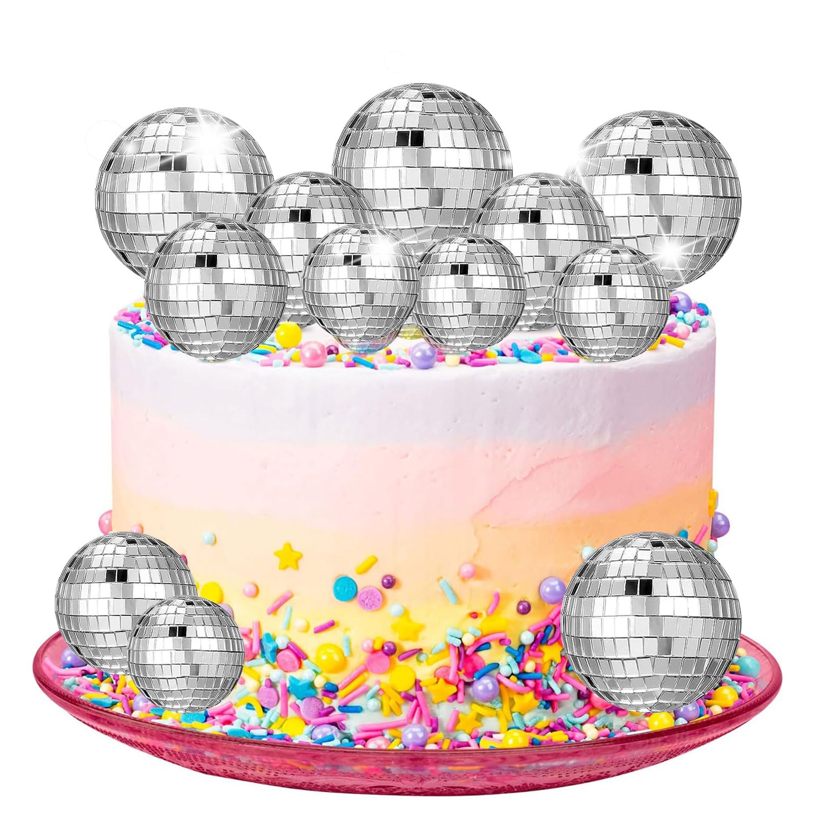 Disco Ball Cake Decorations - 12pcs Disco Balls Cake Toppers for 70's Party Supplies