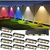 NIORSUN Solar Fence Lights,12 Pack Solars Deck Light,RGB Color,Outdoor Bulb Waterproof Led IP65,Power Patio Lamp with Lenses for Outside/Backyard/Railing/Yard(Black)