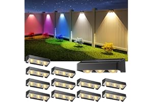 NIORSUN Solar Fence Lights,12 Pack Solars Deck Light,RGB Color,Outdoor Bulb Waterproof Led IP65,Outdoor Fence Light,Power Patio Lamp with Lenses for Outside/Backyard/Railing/Yard(Black)