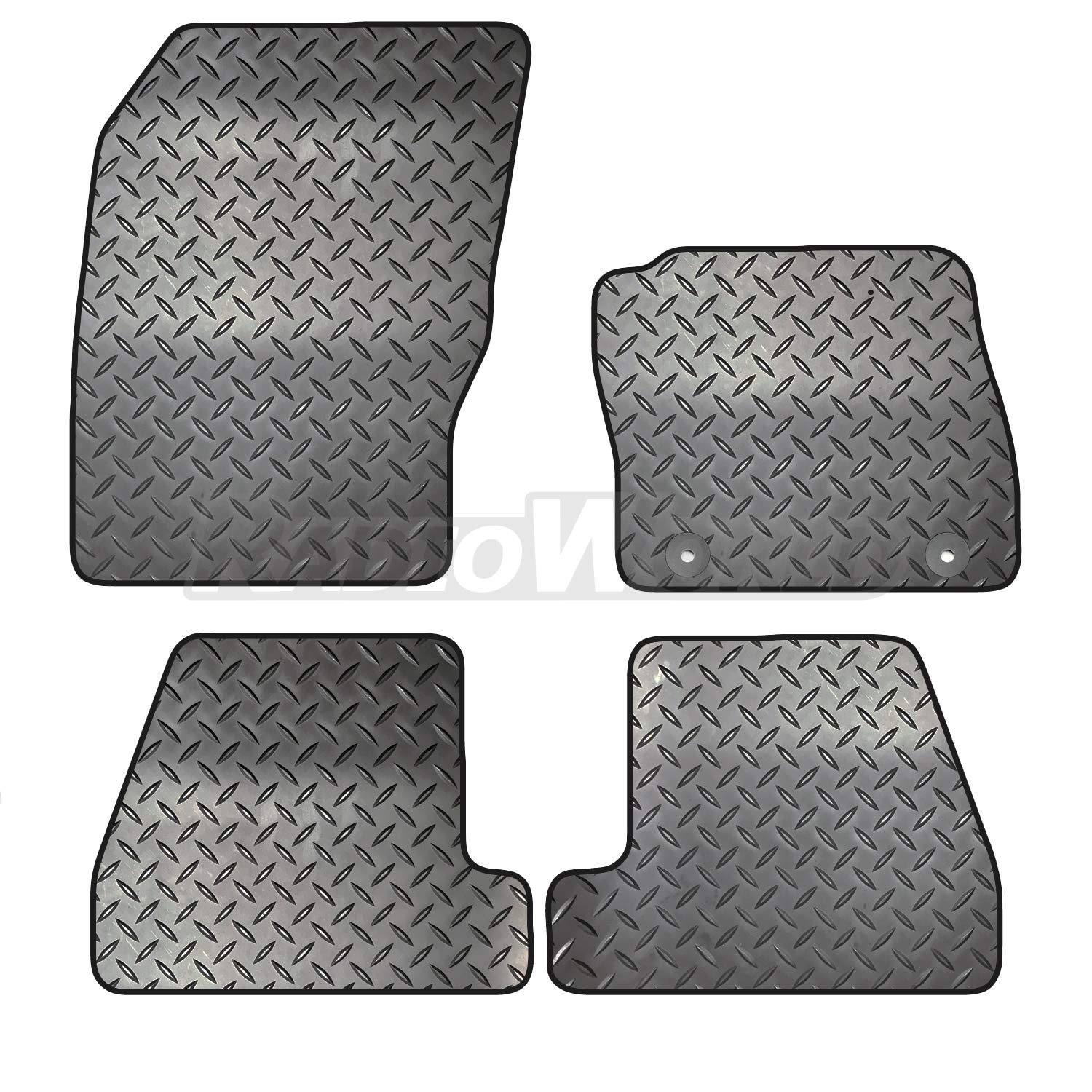 Carsio Rubber 4 Piece Car Mat Set For Ford Focus MK 3 2011-2014 with [2 Round Clips] Tailored Fit Floor Mat Complete Accessory Black Custom Fitted - All Weather & Heavy Duty, Anti-Slip Backing