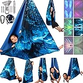 Sensory Swing for Kids & Adults Holds up to 300lbs Indoor & Outdoor Double Layer Therapy Cuddle Swing with 360° Swivel Hanger Kit for Calming, Effect for Autism, ADHD or SPD. (Ice Teal)