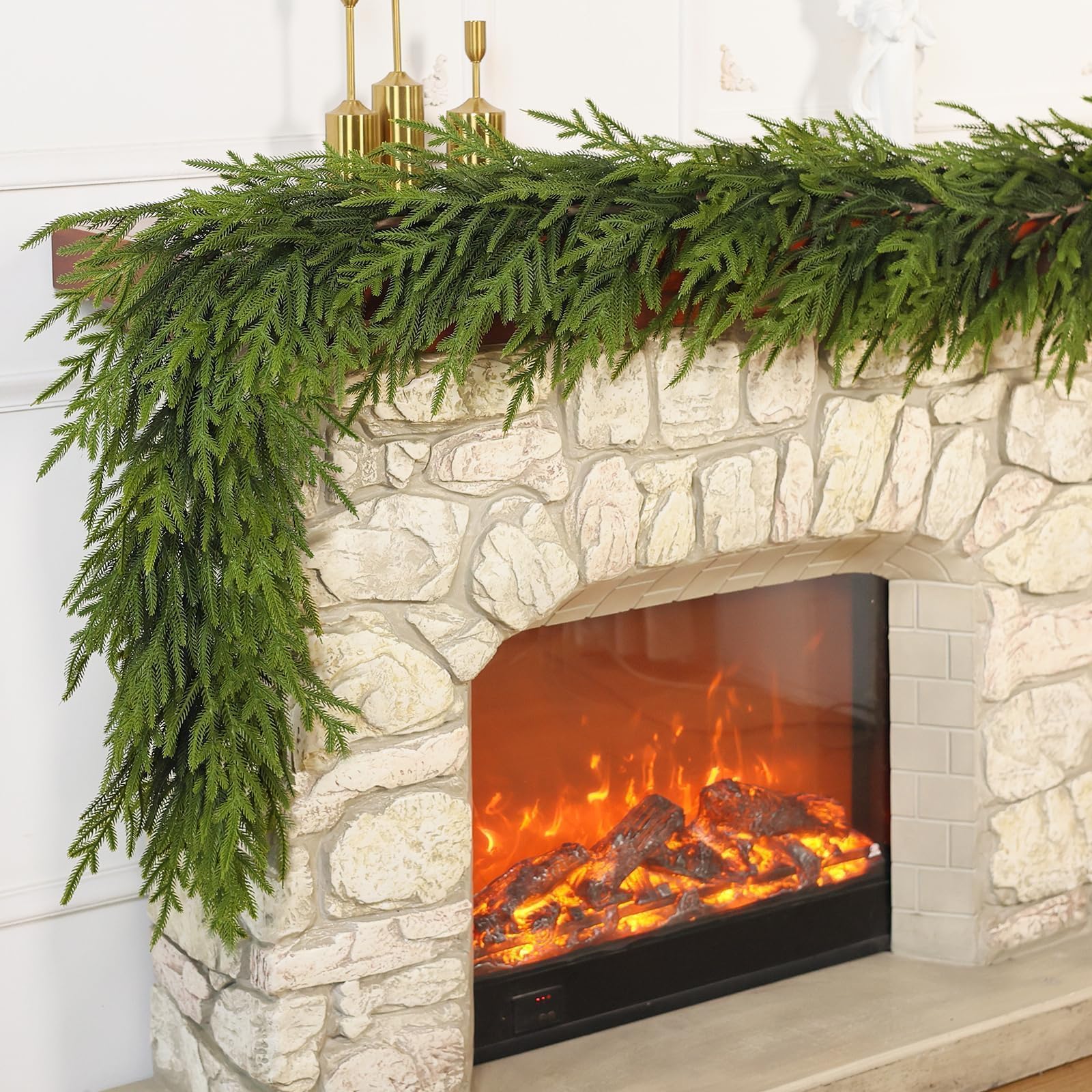 Photo 1 of Artificial Norfolk Pine Garland - Faux Christmas Garland Fake Green Garland for Fireplace,Table, Stairs, Mantle, Window,Indoor Outdoor,Home,Holiday Decor (1 PCS,9 FT)