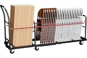 Folding Chair Cart with Wheels,L-Shaped Folding Chair,300 LBS Load Heavy-Duty Metal Cart (Extended Length)