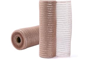 Lot de 2 rouleaux de ruban en maille métallique à rayures dorées rose 25,4 cm x 9,1 m pour couronnes, sapin de Noël, décorati