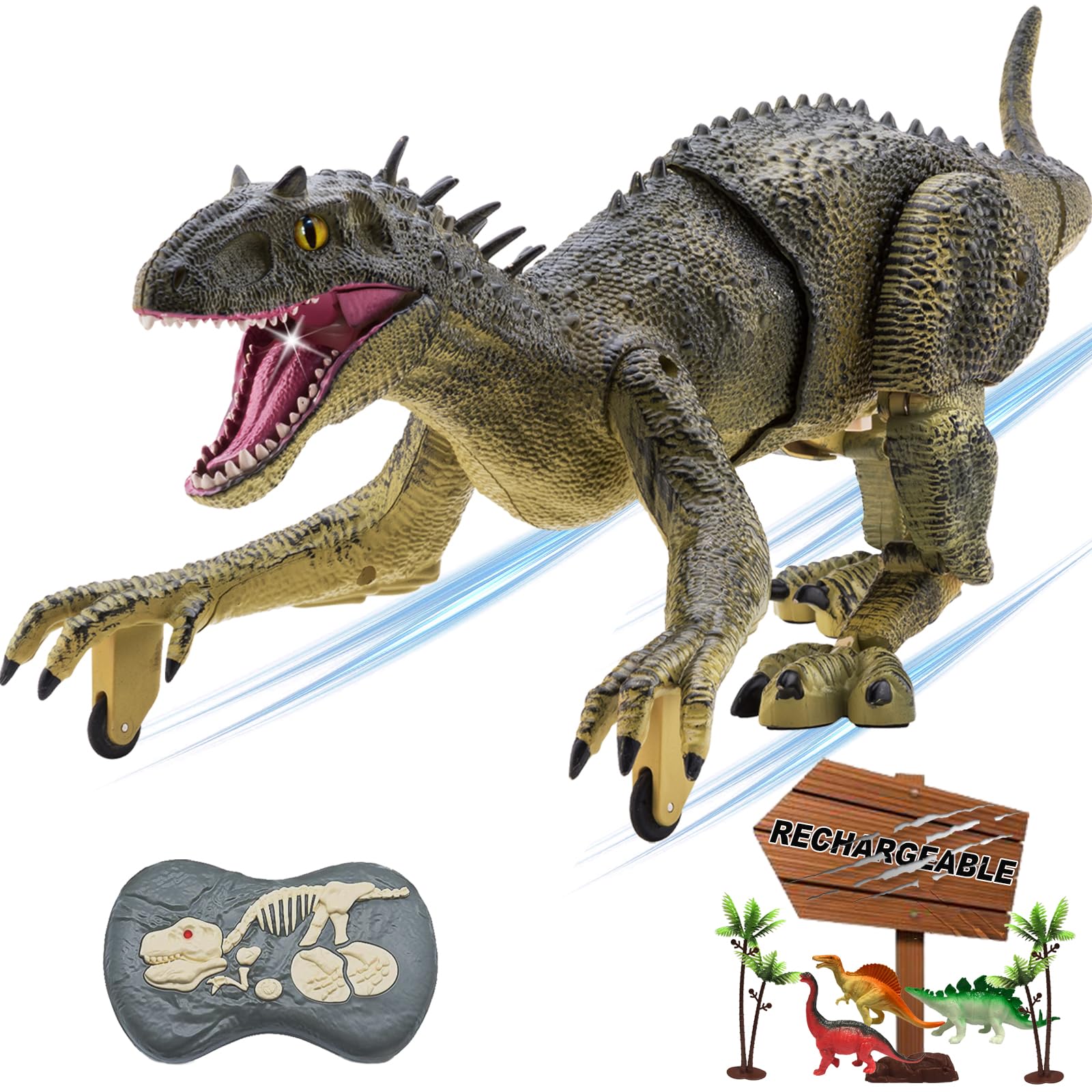 BUBUQE Remote Control Dinosaur Jurassic T Rex Toys for Boys Electronic RC Spray Raptor Walking Roaring Tyrannosaurus Rex Realistic 18.1" Rechargeable Birthday Gift for Kids Girls 3 4 5 6 7