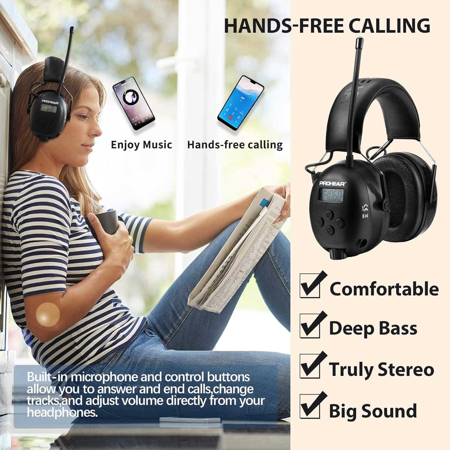 (Upgraded) PROHEAR 033 Bluetooth 5.0 Headphones with FM/AM Radio, with Rechargeable 2000 mAH Battery Hearing Protection Safety Earmuffs for Mowing Lawn Work-Black: Electronics