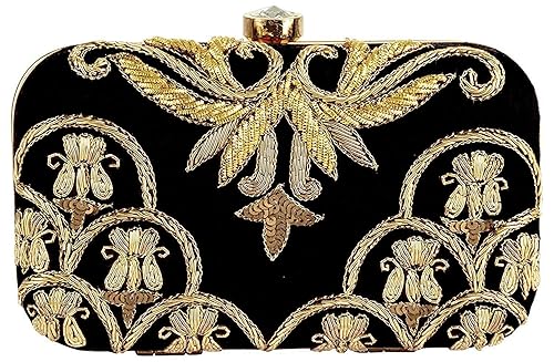 Tooba Handicraft Party Wear Hand Embroidered Box Clutch Bag Purse For Bridal, Casual, Party, Wedding
