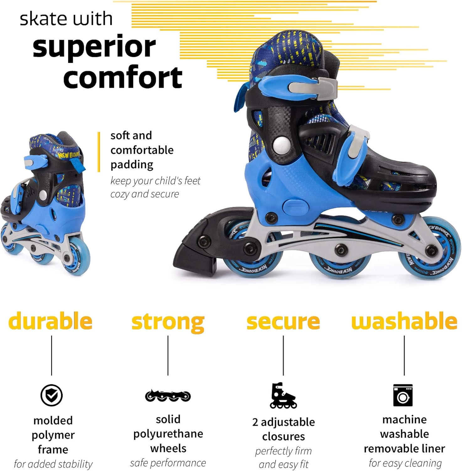 Amazon Bounce ローラースケート 子供用 靴サイズ Eu 24 28 Us キッズ ジュニアサイズ 8 11 2 In 1 男の子向け 3輪からインラインスケートに 初心者用ローラースケート ブルー New Bounce ローラースケート