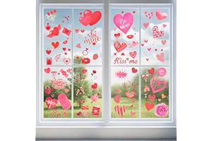 SPINLALA 218 Pieces Valentine's Day Window Clings for Glass Windows - Assorted Love Heart and Kiss Designs, Removable DIY Vinyl Decals Stickers for Wedding Engagement Romantic Indoor Ornaments Decorations