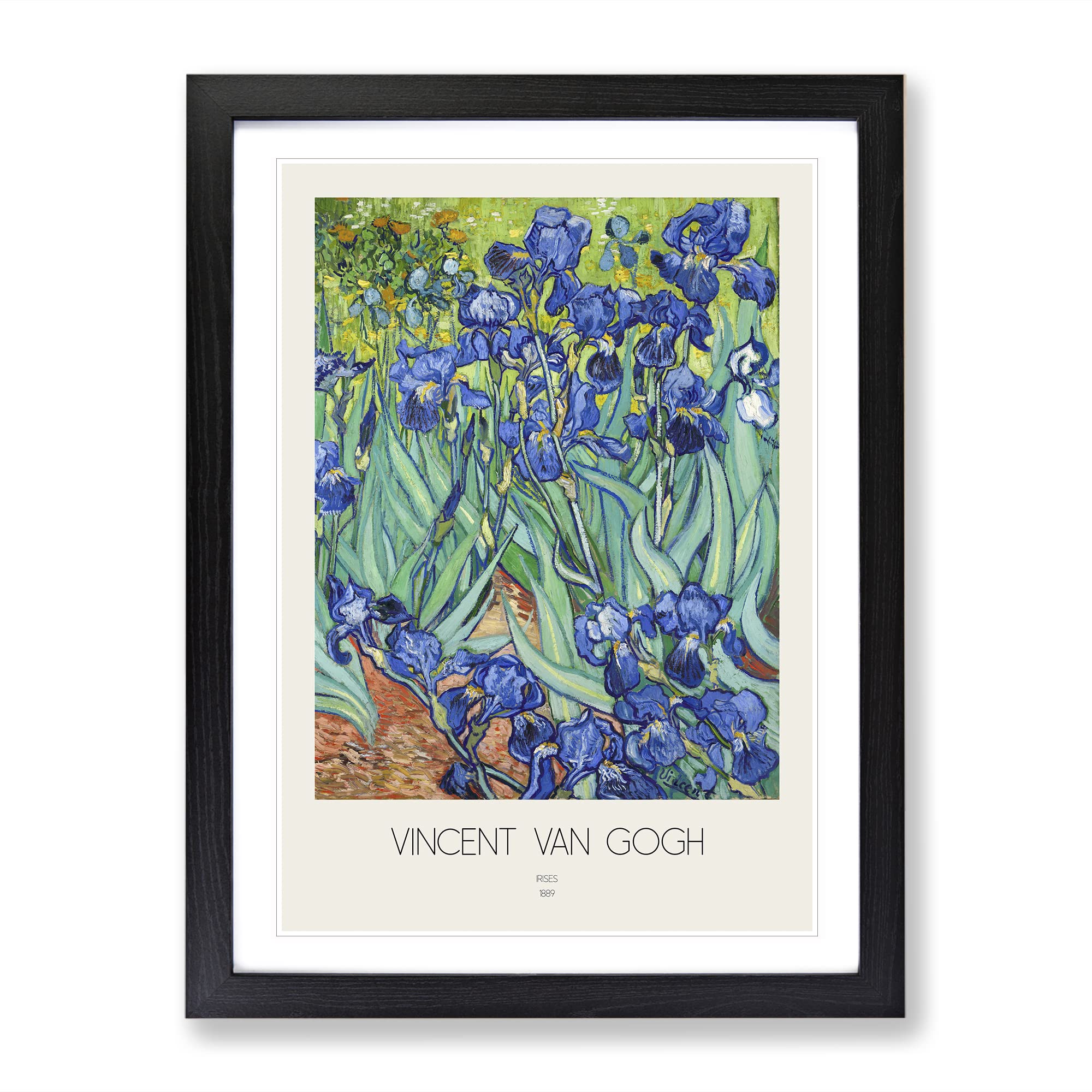 Irises With Border By Vincent Van Gogh Classic Painting Framed Wall Art Print, Ready to Hang Picture for Living Room Bedroom Home Office Décor, Black A3 (34 x 46 cm)