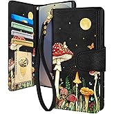 Toycamp for Samsung Galaxy S25 Ultra Wallet Case with Wrist Strap - Leather Flip Folio Phone Case with RFID Blocking 4 Card Slots Galaxy S25 Ultra Funda Cute Aesthetic for Women Lady, Moon Mushroom