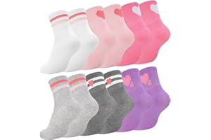 Coumy 6 Pack Girls Socks Kids Crew Socks with Heart Stripes Design, Breathable Athletic Sock Cotton Sock for School Play