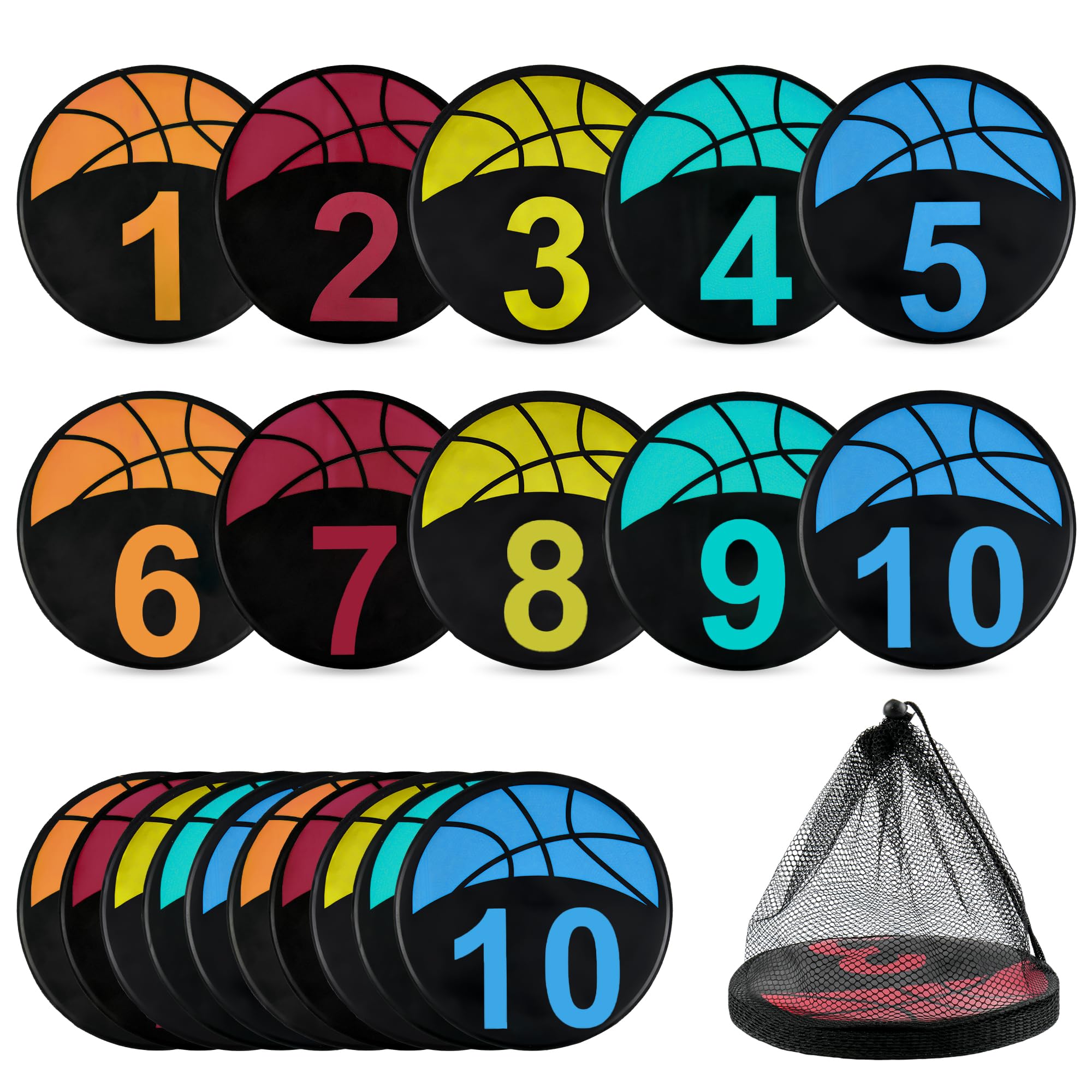Photo 1 of FMTYAOIU Basketball Spot Marker, 9" Colorful Anti-Slip Rubber Sports Training Markers, 5 or 10-Pack, Round Flat Floor Markers with Number Dots for Teaching & Training (Numbers 1-5)