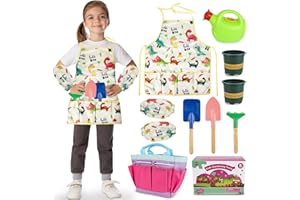 VGY Gardening Tool Set for Kids, Garden Tools Kit with Tote Bag, Watering Can, Apron, Shovel, Rake, Flowerpot and Arm Sleeves Covers for Toddlers, Outdoor Backyard Farm Digging Toys for Boys and Girls