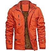 CHEXPEL Men's Thick Winter Jackets with Hood Fleece Lining Cotton Military Jackets Work Coats with Cargo Pockets Outwear