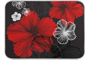 Red Black Poppy Floral Dish Drying Mat,Absorbent,Microfiber, Machine Washable Dishes Drainer/Rack for Countertop Fast Drying,