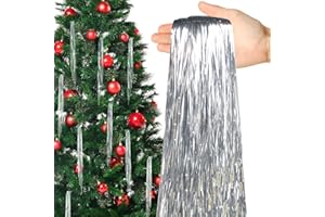 succulentlovers 22 Inch Christmas Tree Icicles Tinsel, 6000 Strands Silver Tinsel Foil Fringe Icicles, Shiny Icicle Tinsel Strands for Xmas Tree Holiday Birthday Party Wedding Decorations