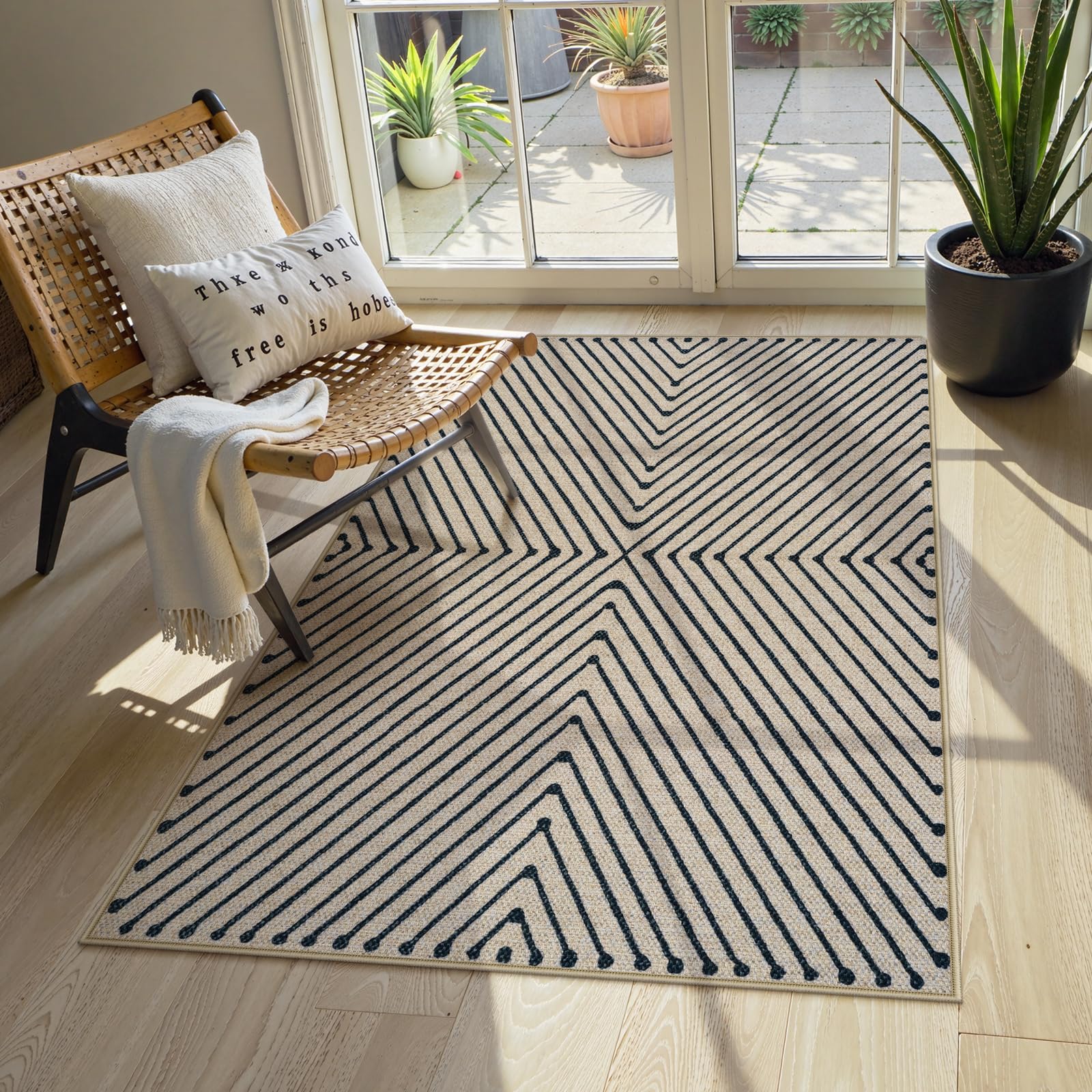 Photo 1 of Collive Modern Geometric Easy Jute Outdoor Rug for Porch, 3x5 Washable Entryway Rug Non-Slip Woven Kitchen Carpet, Farmhouse Nautral Indoor Door Mats for Bedroom Backyard Front Decor