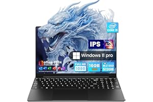 EYY 15.6 Inch Windows 11 Pro Laptop Computer, Intel Core i5 Processor Laptops, 16GB RAM 512GB SSD, MS Office 2024, 15.6" FHD 100% sRGB 1920 * 1080, Dual Band Wi-Fi, Bluetooth, Type-C, USB 3.0, HDMI