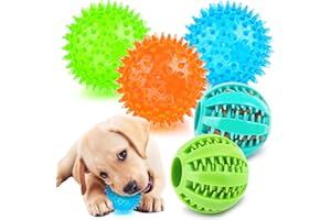 PUPTILY Interactive Dog Toys - 2.5' Squeaky Teething Chew Balls for Small Dogs, Clean Teeth & Training (5Pcs)