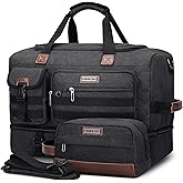 WITZMAN Duffle Bag for Men 50L Canvas Weekender Overnight Bag with Toiletry Bag Sets Travel Duffel Bag Shoes Compartment(A8010-2 Black)