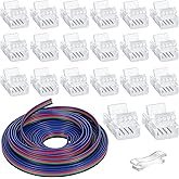 Zhengmy 20 Pack 4 Pin 10mm Solderless LED Strip Connector Transparent Track Lighting LED Pin Connectors with Wire Strip 16.4ft for 5050(4 Pin, 10 mm)