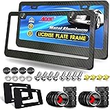 Aootf Carbon Fiber License Plate Frame- Heavy Duty Black Aluminum Car Tag Cover, 2 Pack Front & Rear Holders Mount Hardware K