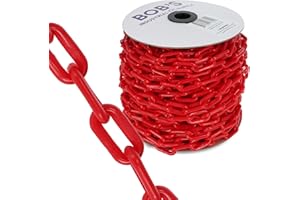 BISupply Red Plastic Chain Links - 125ft x 2in Plastic Barrier Chain for Safety Crowd Control or Plastic Links Halloween Decor Chains for Costumes