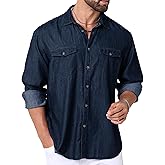 LUIGRAD Mens Button Up Shirts Long Sleeve Button Down Shirts with Two Pockets Work Shirts for Men