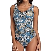 PERONA Women's One Piece Swimsuits Tummy Control Bathing Suits Ruffled Plus Size Swimwear