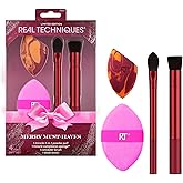 Real Techniques Merry Must-Haves Holiday Gift Set, 4 Piece Brush & Sponge Set for Foundation, Cheeks & Powder, Stocking Stuffer, Gift for Her, Cruelty-Free & Vegan