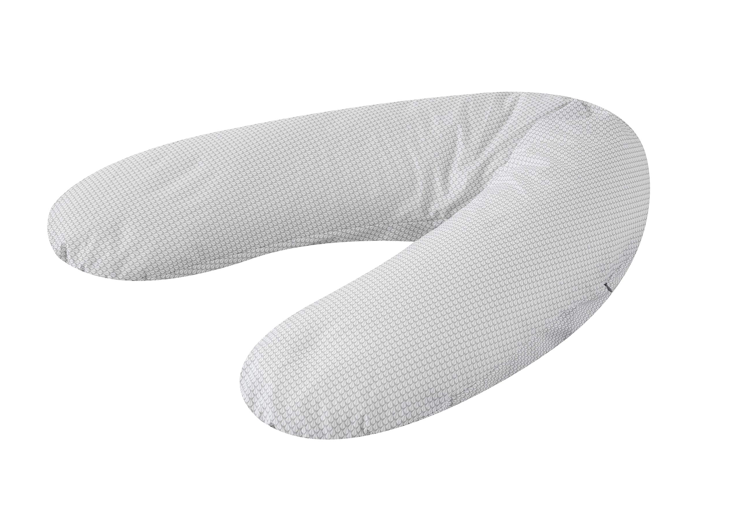 Träumeland T040130 Nursing Pillow and Pregnancy Pillow with Cotton Cover and Fine, Quiet Filling – Design: Geo Grey, 190 cm, Multi-Coloured