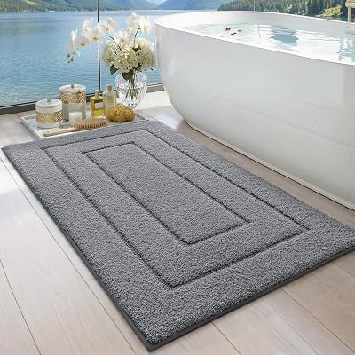 DEXI Bath Mat 60 x 110 cm Grey Microfiber Non-Slip Machine Washable Rug