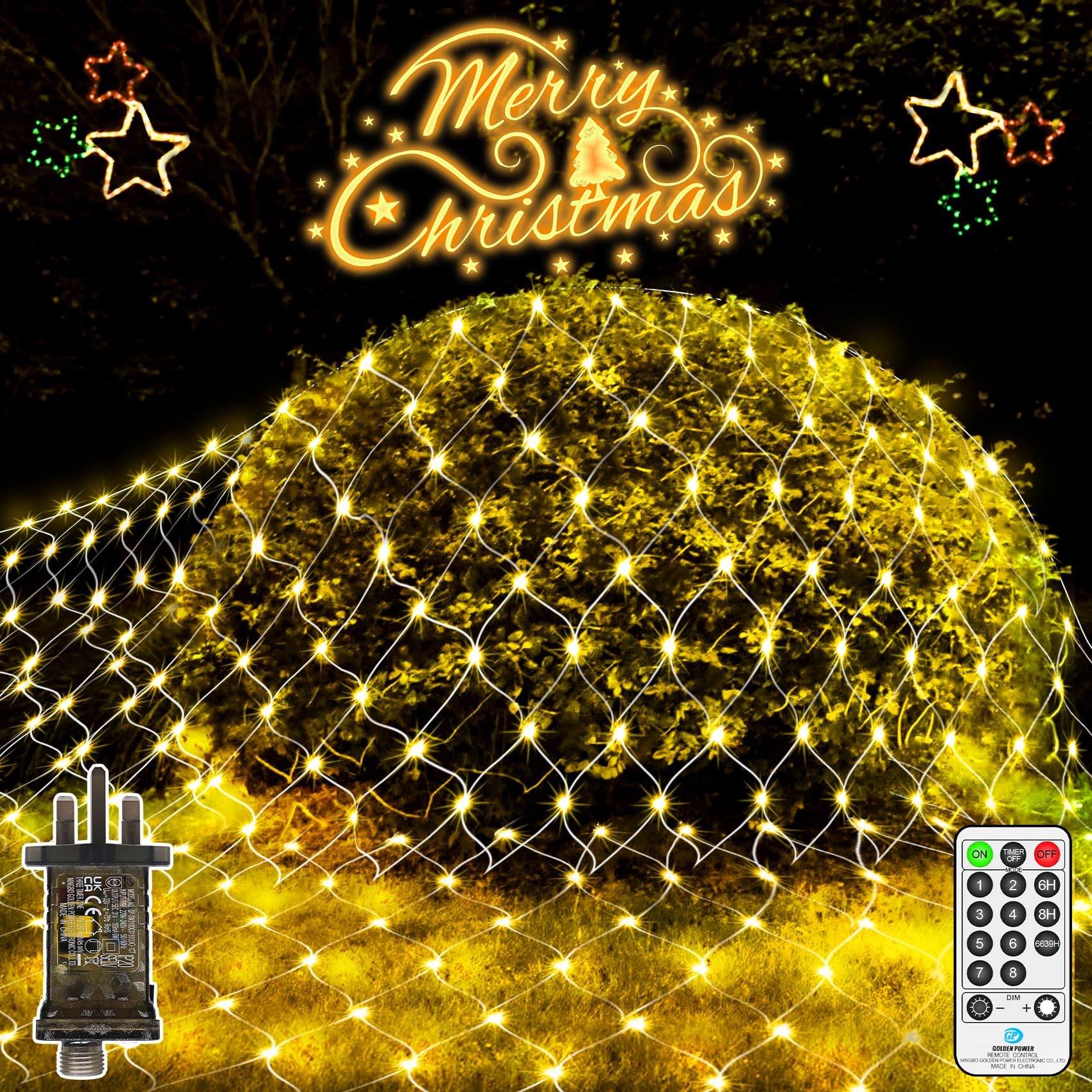 JXLEDAYY 200 LED Christmas Net Lights Outdoor 3Mx2M Mesh Fairy Lights Plug in with Remote Timer 8 Modes Waterproof for Outside Bush Tree Garden Yard Patio Wall Decorations-Warm White