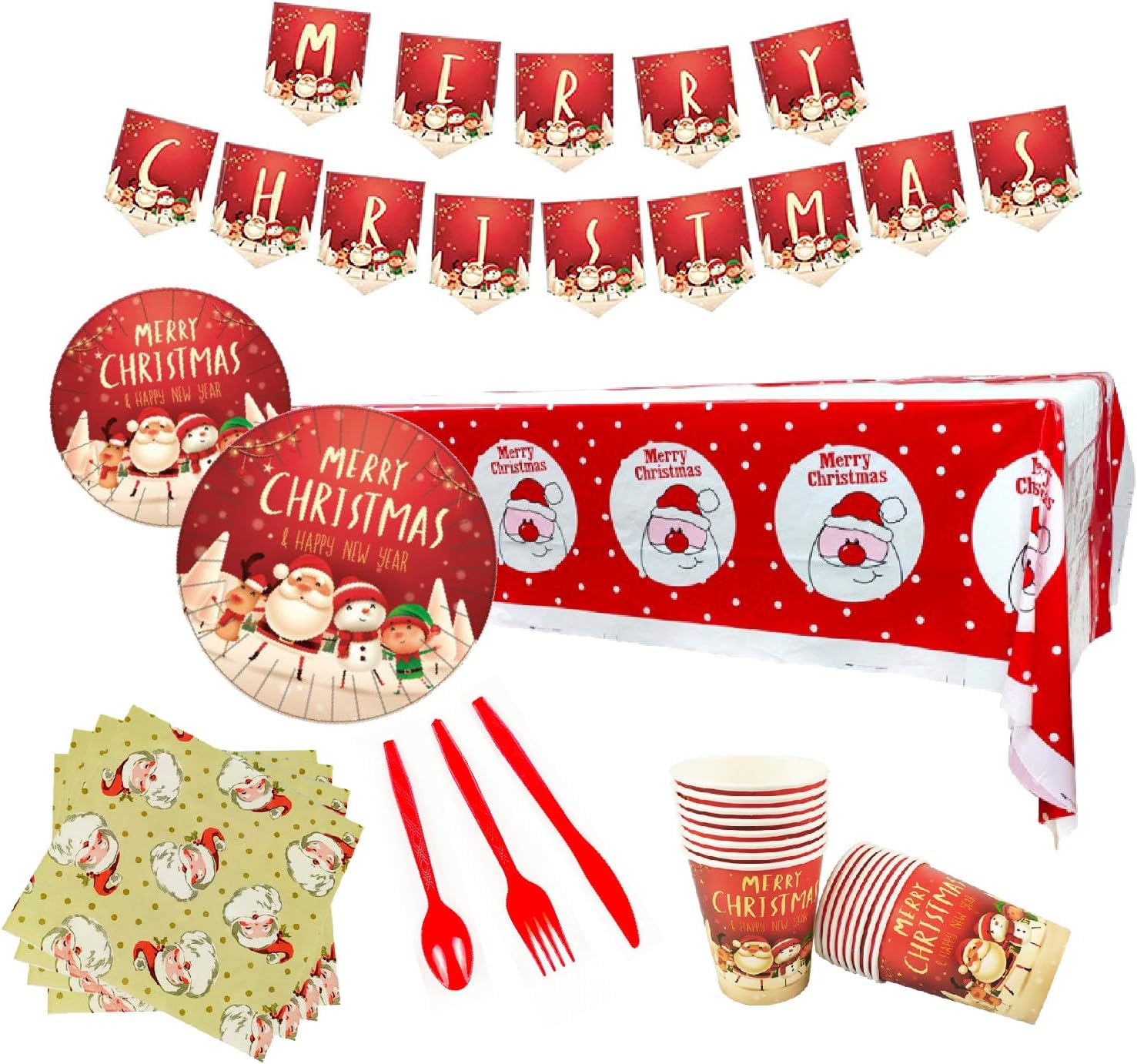 Christmas Disposable Dinnerware Set Serves 16. Party