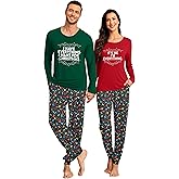 YZMI Couples Christmas Pajamas Xmas Pj Set for Men and Women 2 Piece Sleepwear With Pockets