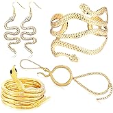 Kathfly 4 Pcs Halloween Gold Snake Jewelry Bendable Snake Bracelet Earrings Adjustable Punk Choker Necklace Metal Armband Flexible for Women