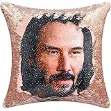 Merrycolor Keanu Reeves Sequin Throw Pillow Cover Mermaid Reversible Flip Sequin Pillow Case Decorative Cushion Cover Funny Gag Gifts 16x16 Inches(Champaign Gold)