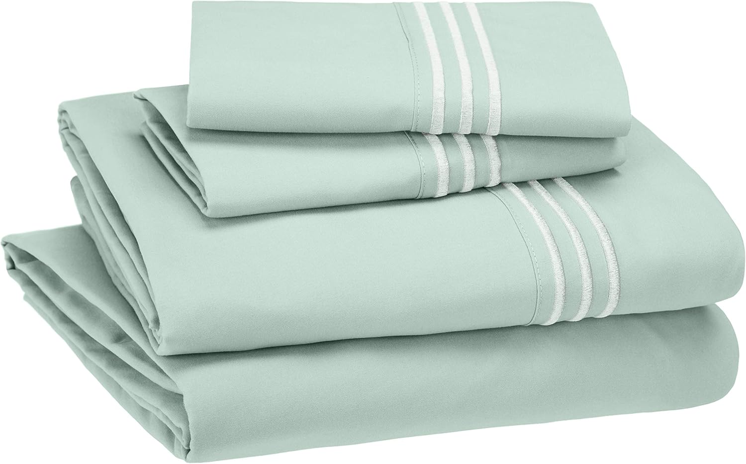 AmazonBasics Embroidered Hotel Stitch Sheet Set - Premium, Soft, Easy-Wash Microfiber - Full, Seafoam Green