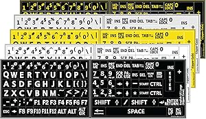 Five 5 English US Large Print Lettering Black,Yellow, White, Gray BACKGROUNS Keyboard Stickers 5 Colors