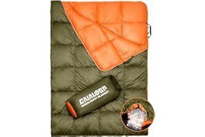 Gaialoop Down Puffy Blanket for Car Camping Outdoor Travel Backpacking, Duck Down Lightweight Portable Soft Warm Cozy Camping Blanket Quilt, 53"x78", Olive Green