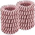 Spiral Glitter Pink Hair Ties for Women (12 Pcs) - Plastic Coil Ponytail Holders, No Crease Phone Cord Hair Ties for All Types
