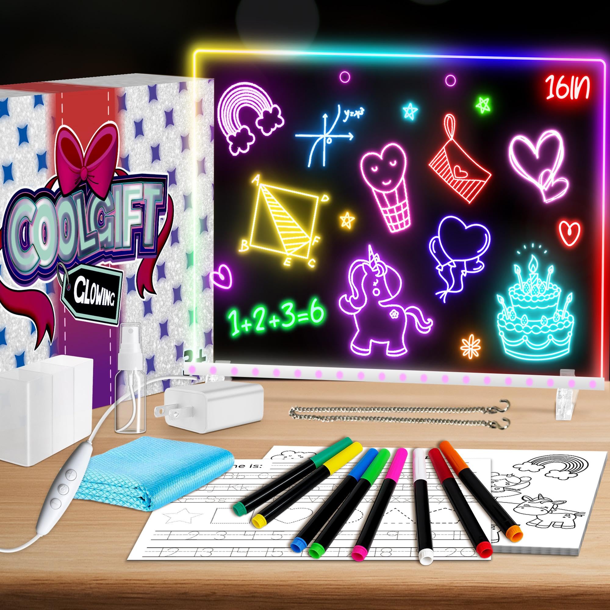 Photo 1 of 16" Led Drawing Board for Kids with 18 Tracing Stencils - Light up Led Note Board, 2026 Birthday Gifts for Boys Girls Ages 5 6 7 8 9 10 12+ Year Old, Magic Glow Art Toys for 6 7 8 9 10 Year Old, 39PCS