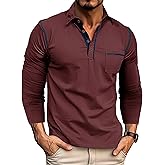 EDITCOZY Long Sleeve Polo Shirts for Men with Pocket Casual Cotton Button Down Collared Golf Shirts