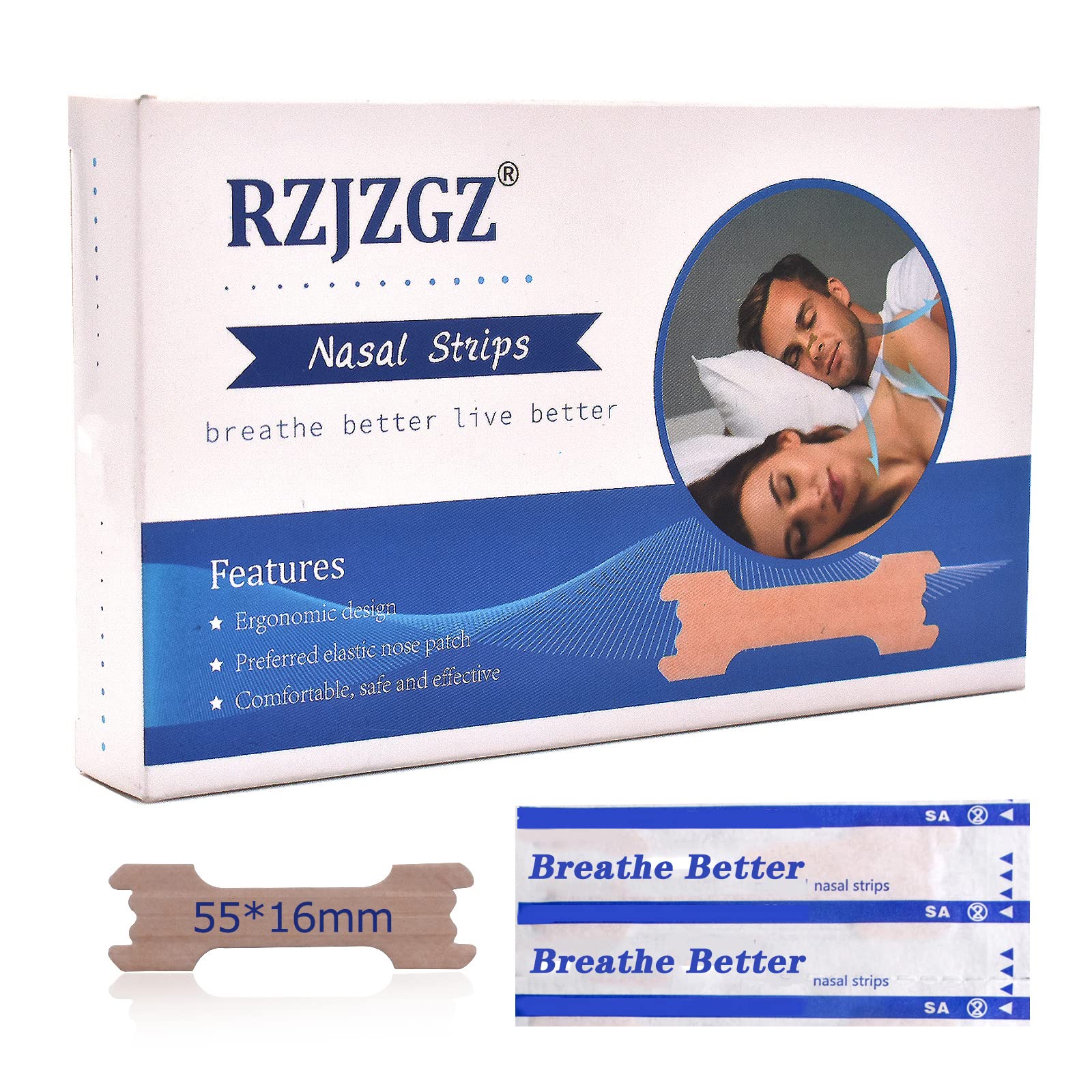 RZJZGZ 120 Count Nasal Strips Easy Anti Snoring Nasal Strips Breathe Better Improve Sleeping Nasal Pads (55mmx16mm)
