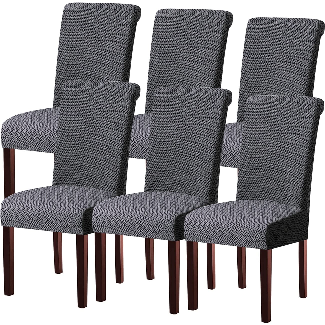 KELUINA Dining Chair Covers, Stretch Chair Covers, 6 Pcs, Gray