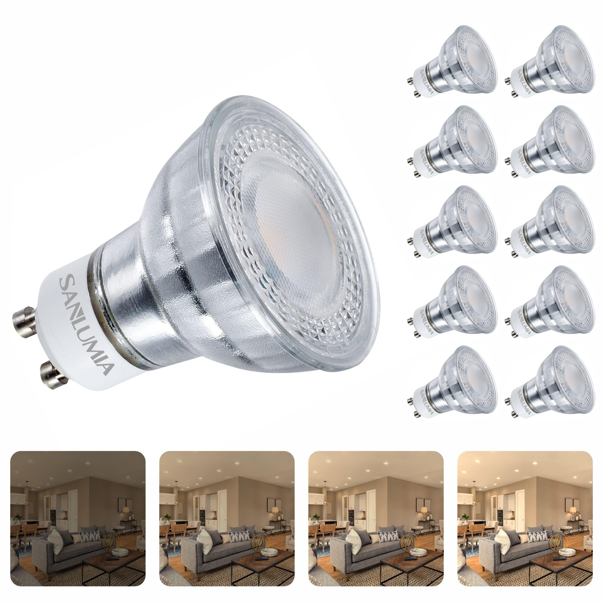 sanlumia 10 X 7W Dimmable Gu10 Super Bright 560LM LED Recessed Lighting Spotlight 75W Halogen Equivalent Natrual White 4000K