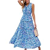 CUPSHE Women's Maxi Dress Ruffled V Neck Abstract Printed Sleeveless Self Tie A Line Long Summer Formal Dress